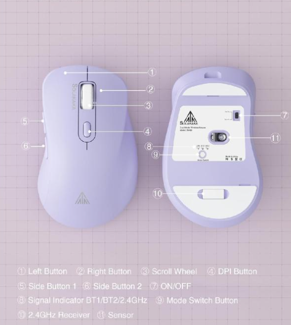 SM68 Dual Mode Wireless Gaming Mouse, Rechargeable RGB Ergonomic Mice with Adjustable DPI ,purple