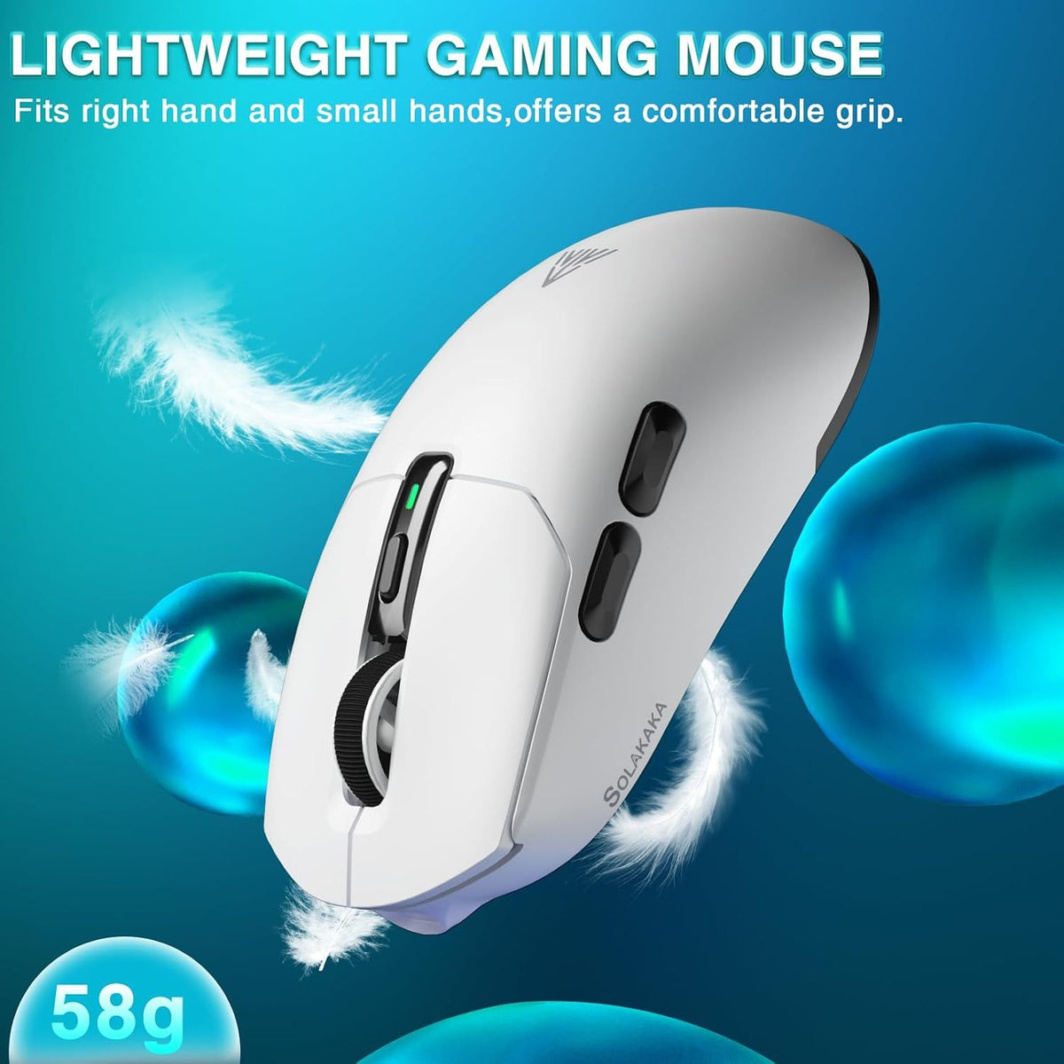 SOLAKAKA SM820 Wireless Gaming Mouse with RGB Charging Dock,24000 DPI Tri-Modes Wireless Mouseļ¼white