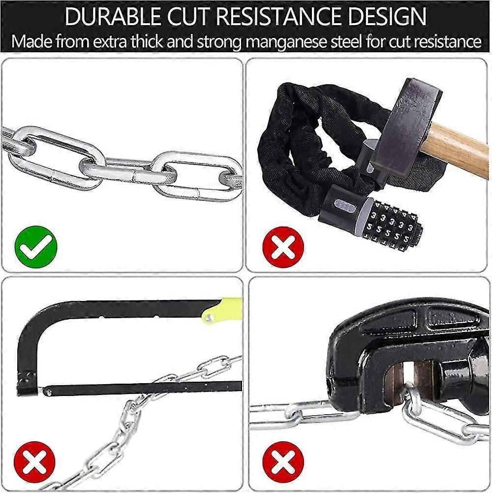 Bike Chain Lock, 5 Digit Combination High Security Bicycle Lock Resettable Heavy Duty Cycling Chain Locks for Bicycle - 0.9m