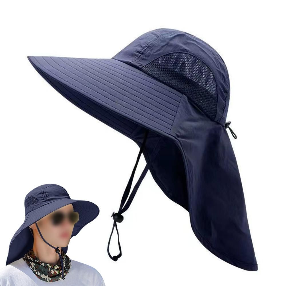 Sun Hats for Men Women Fishing Hat Breathable Wide Brim Bucket Hats with Neck Flap - Light Gray