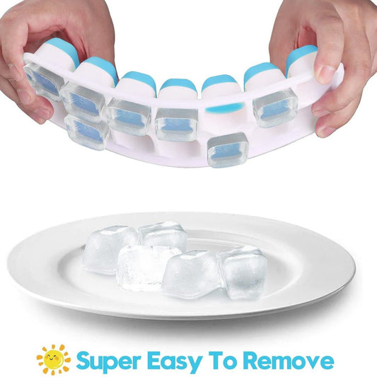 14 Cube Silicone Ice Tray with Lid Blue Set