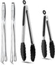 4 Pcs Kitchen Tongs Stainless Steel Set-9" & 12" Tong with Non Slip Silicone Tips and Grip, 11" Stainless Steel Cooking Tongs, Heat Resistant Kitchen Utensils for Cooking Baking Buffet
