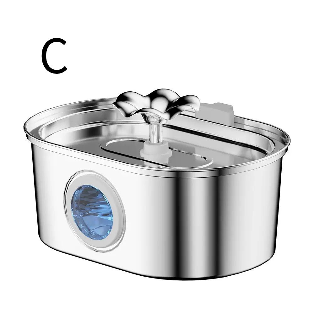 304 Stainless Steel Pet Water Fountain, 3.2L Oval Design with Dual Water Flow, Ultra-Quiet Automatic Circulating Filtered Drinking Station for Cats and Dogs, USB Powered (Adapter Not Included), Dishwasher Safe (B)