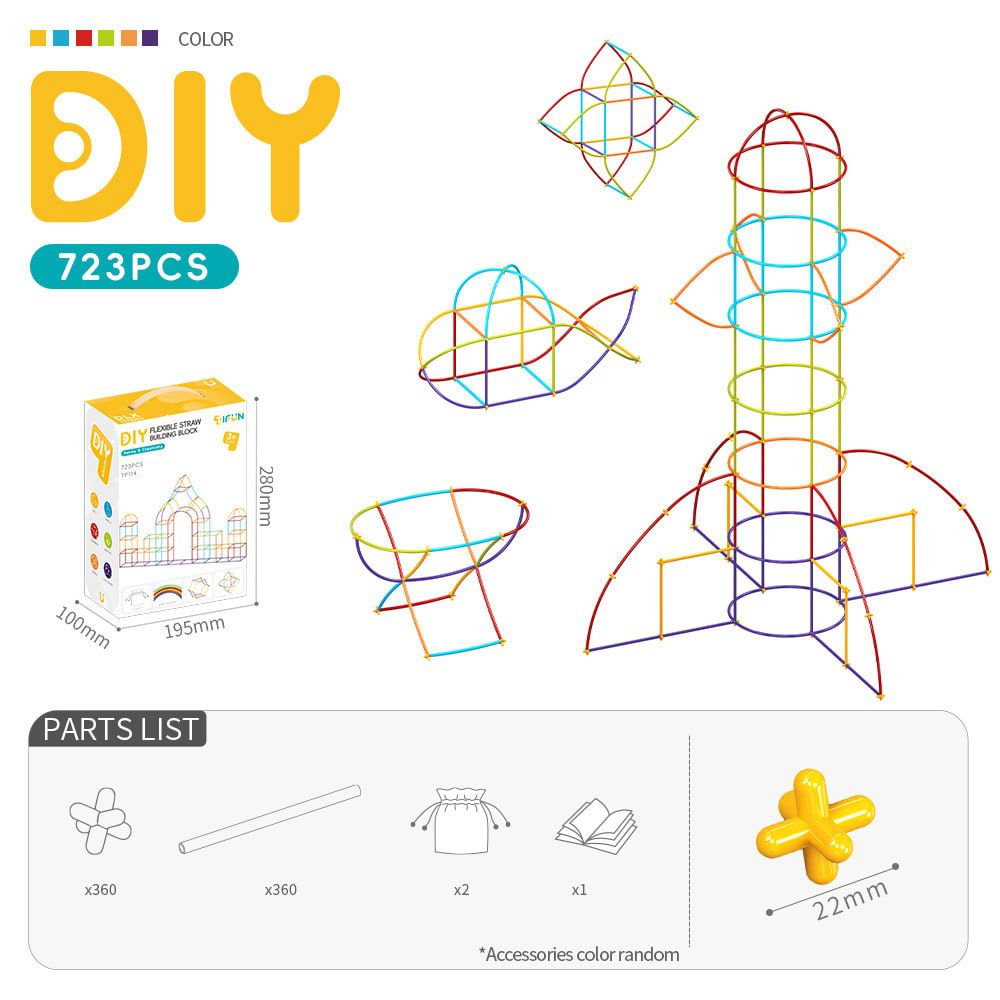 DIY Flexible Straw Building Blocks for Kids Ages 3-6, Creative Educational Construction Toy Set with Bendable Straws and Connectors, 112/242/723 Pieces for 3D Geometry and Imaginative Play (112PCS)
