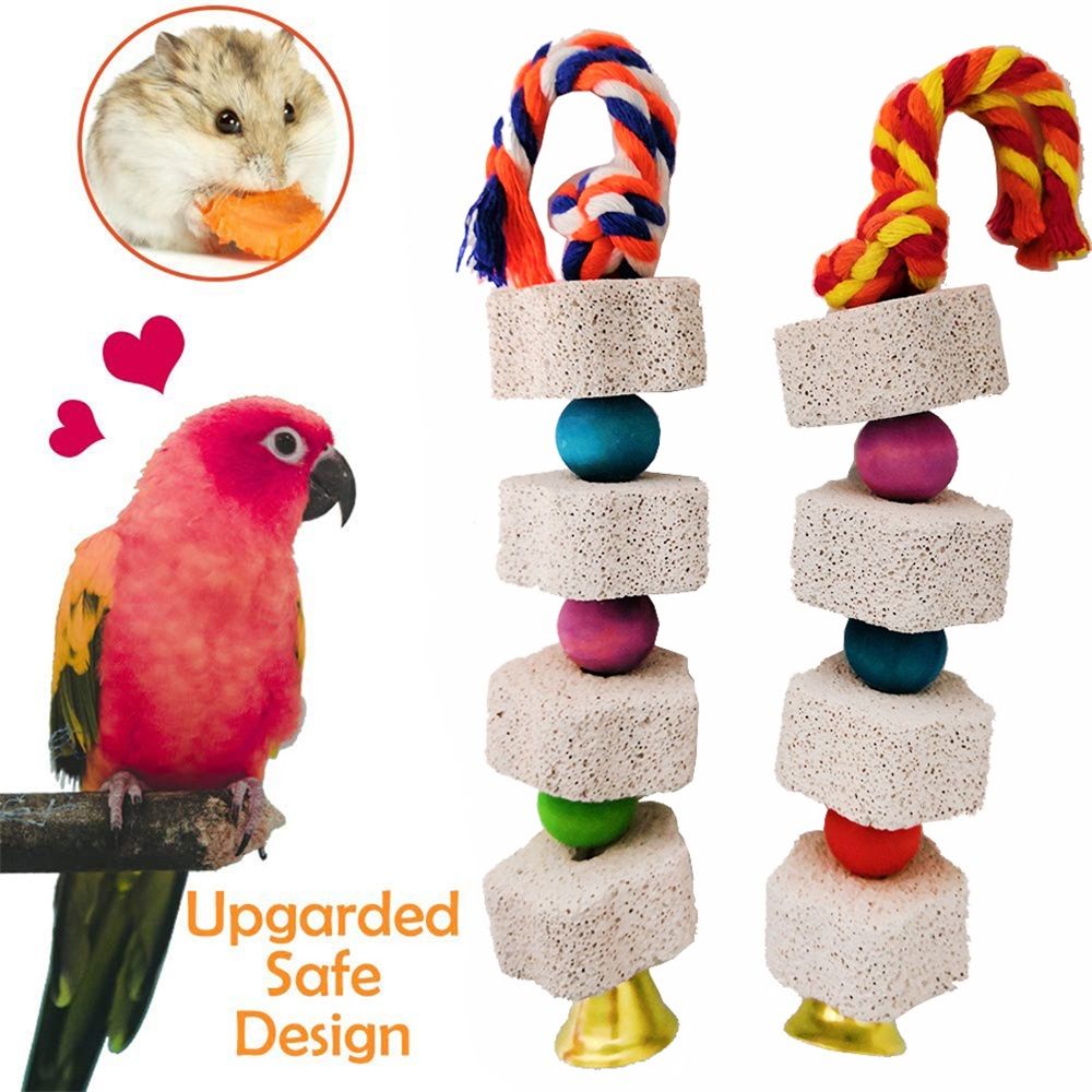 2 Pack Chicken Chewing Toy, Chick Beak Grinding Calcium Stone with Bells, Cage Accessories for Bird Parrot Cockatiel Parakeet Budgies Rat Hamster