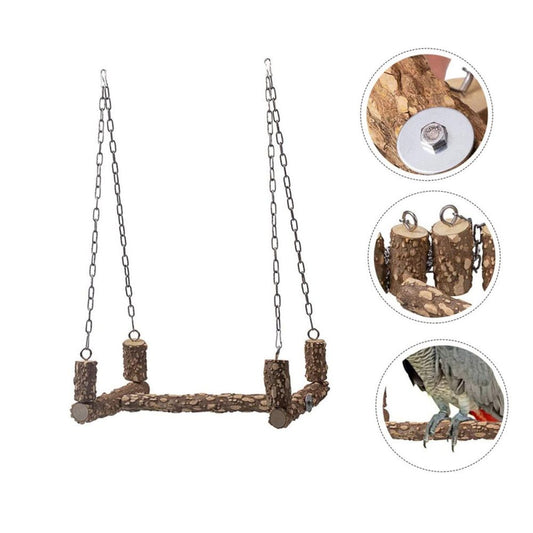 Large bird perch swing toy, natural Sichuan pepper wood parrot perch bracket toy, stainless steel hanging birdcage accessories, parrot biting toy