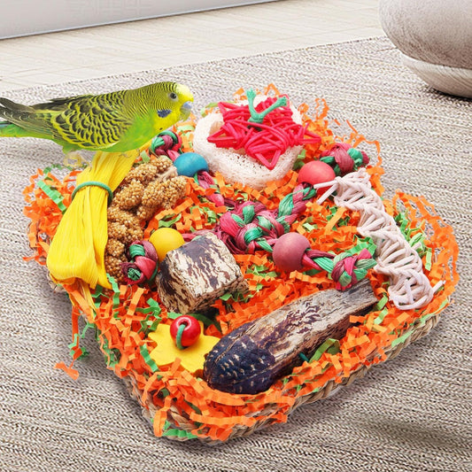 Bird Toys, 2 Pack Bird Grass Mat Foraging Wall Toys Parrot Shredder Toys for Parakeet, , Lovebird, Budgie, Small to Medium Birds