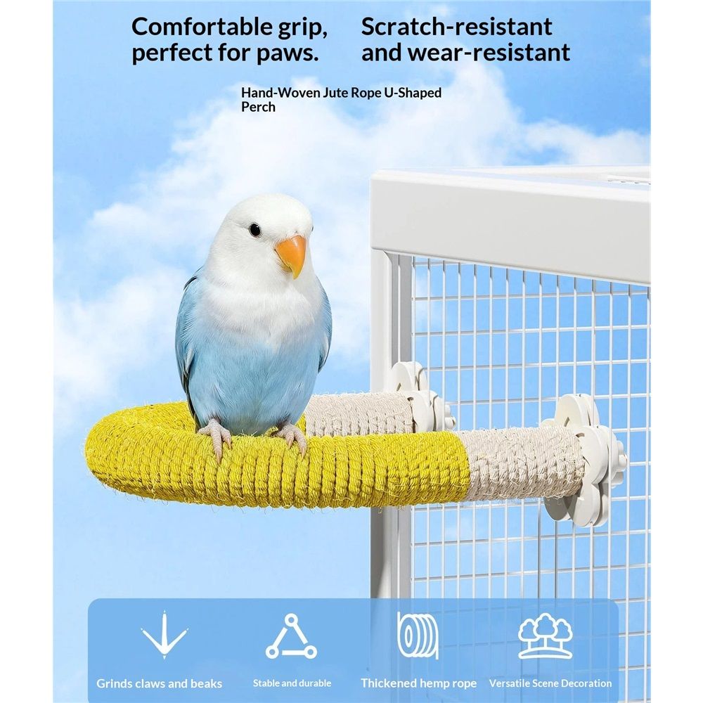 2 pack Bird Stand U Shape Hemp Rope Wood Parrot Perches for Small Birds, Macaw Cockatiels Love Birds Finches,Bird Training Educational Stand Toys (M)