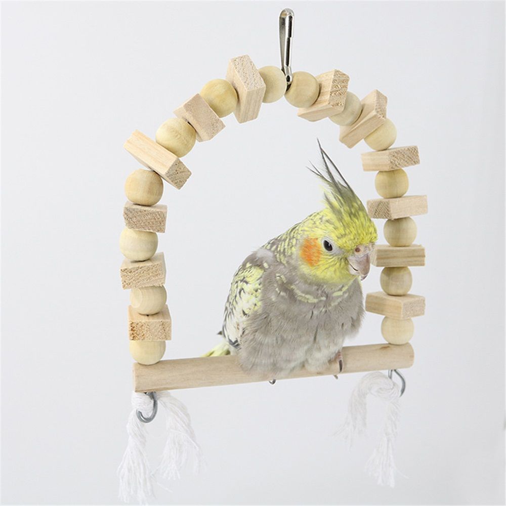 2 pack Wooden Bird Swing for Cockatiels Parrot Perch Hanging Toys Parakeets Birdcage Stands Cage Playground Play Gyms Accessories Bead Bell Climbing Toy for Lovebirds