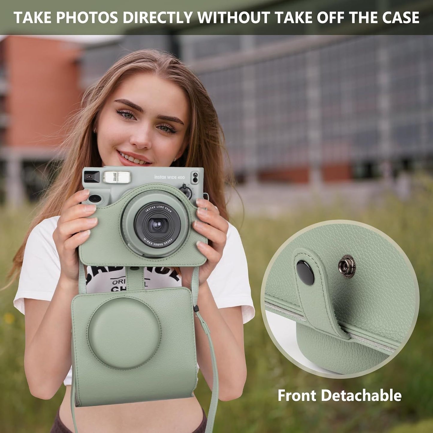 Fuji WIDE 400 Camera Case, PU Leather Protective Case Compatible for Instax WIDE 400 Instant Camera - Carrying Bag with Adjustable Shoulder Strap