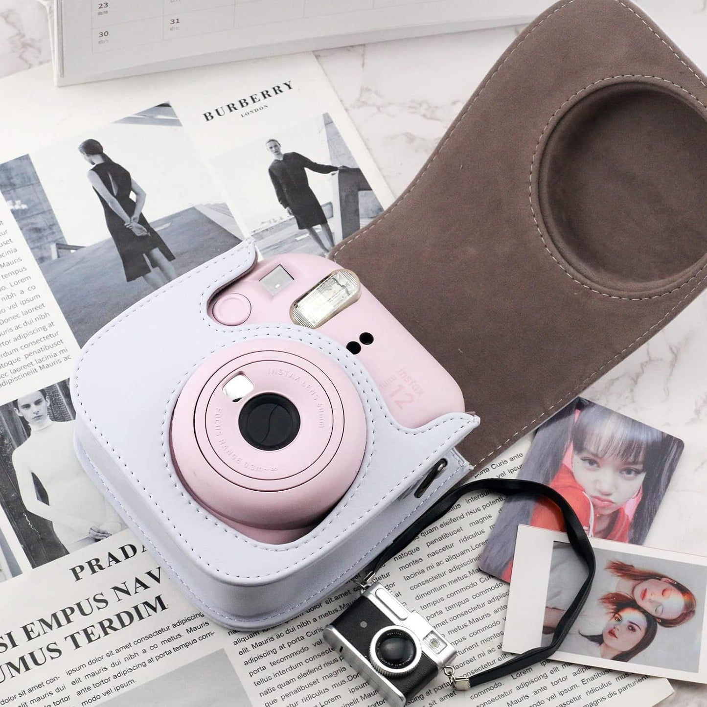 Protective Case Compatible with Fujifilm Instax Mini 12 11 9 8 Instant Film Camera with Pocket and Adjustable Strap (White)