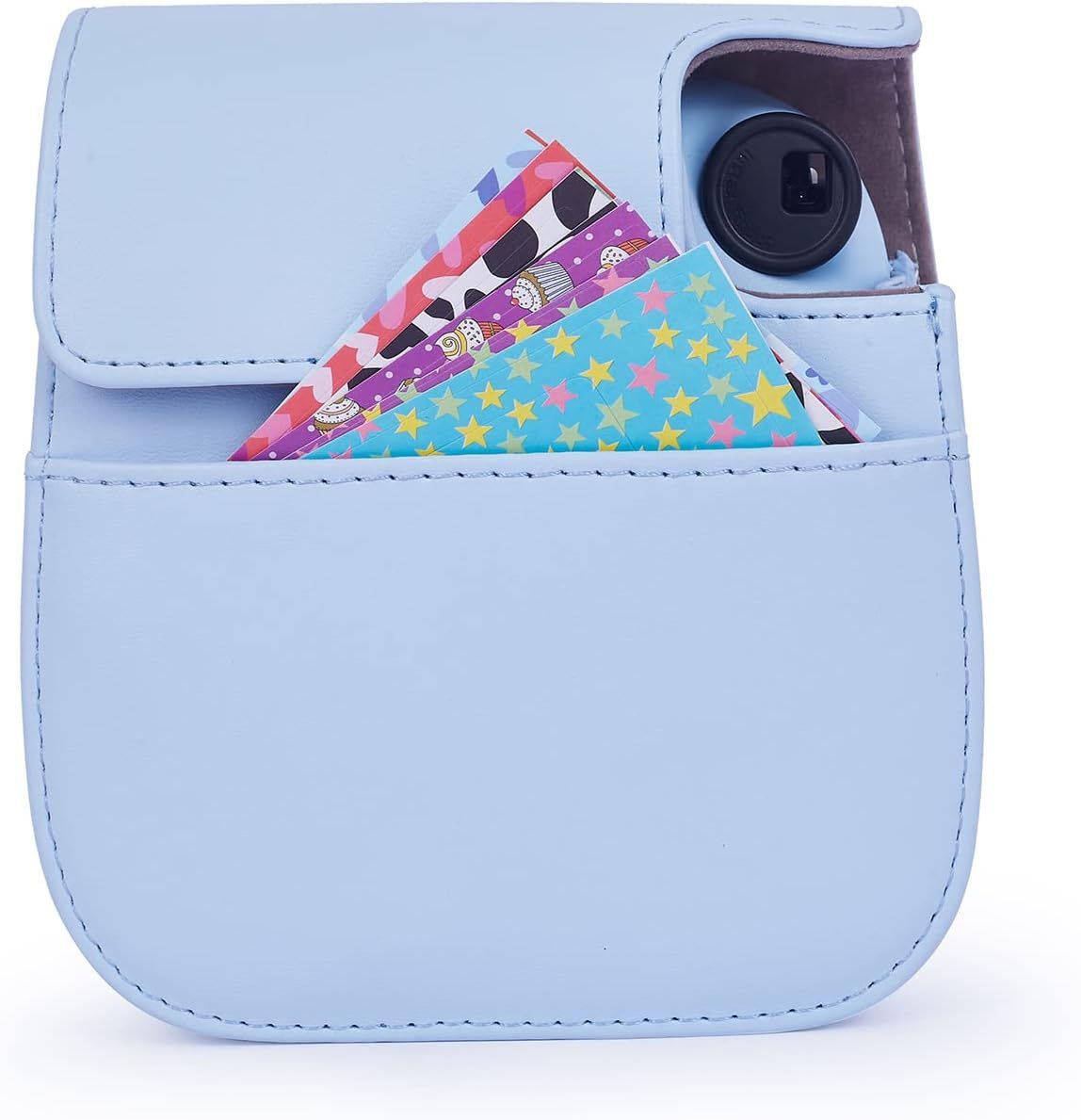 Instant Mini 12 Protective Camera Case for Fujifilm Instax Mini 12/11,Premium PU Leather Camera Bag Cover with Pocket and Removable&Adjustable Strap (Pastel Blue)