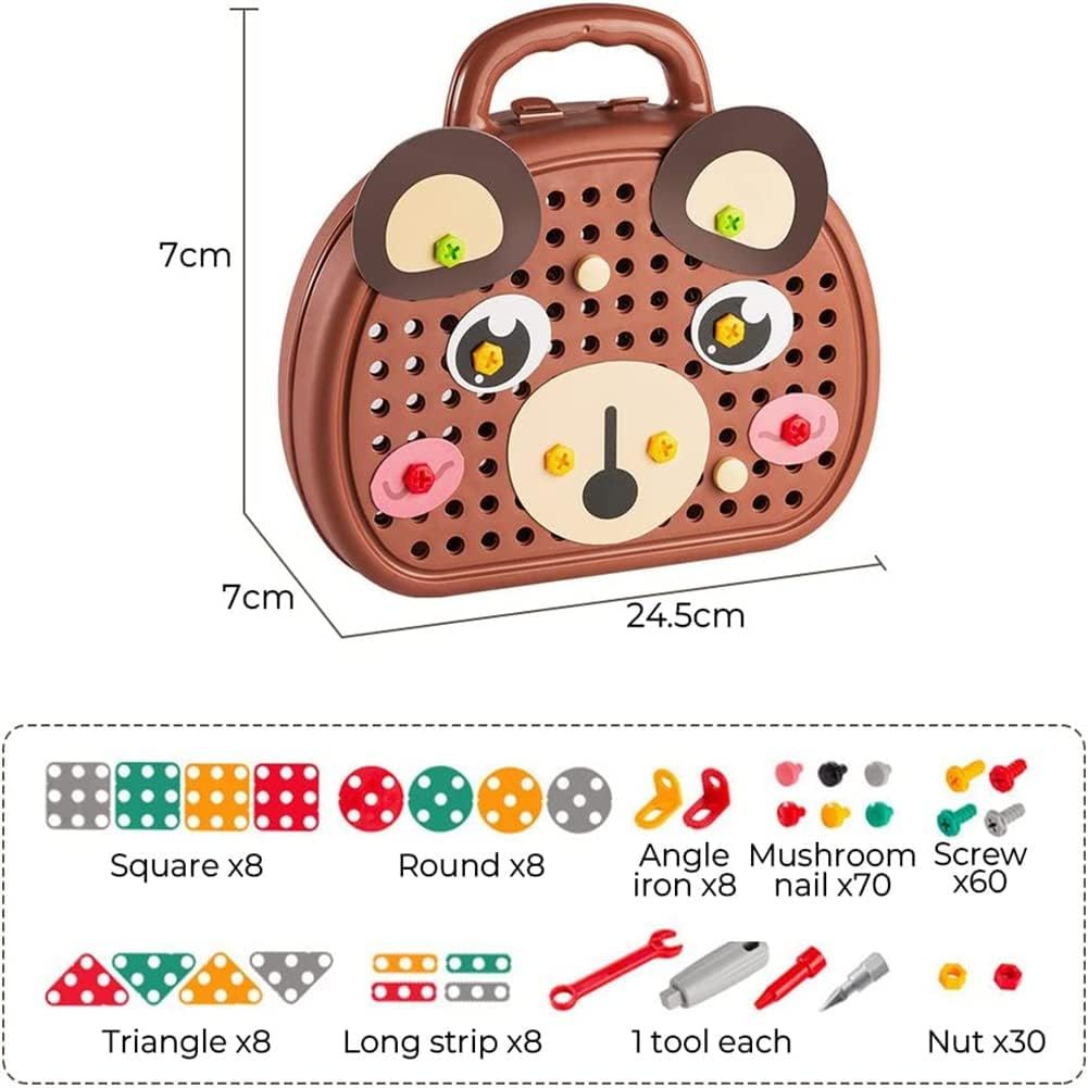 Creative Tool Box - Creative Mosaic Toy with Electric Drill Screw Tool Set, 3D Creativity Kit Toy for Kids Ages 3-12 Years Old