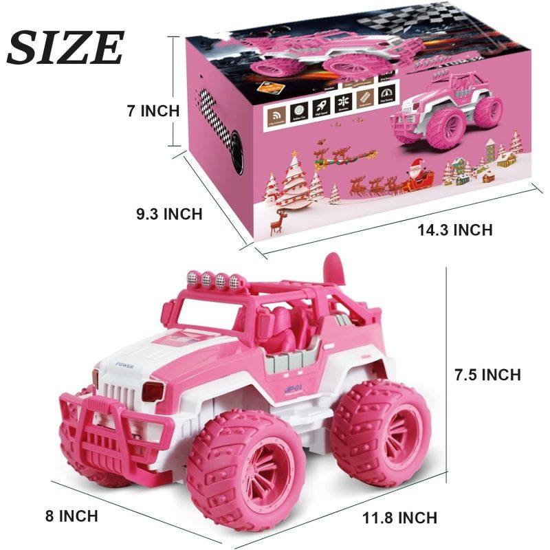 Remote Control Car for Girls, 1:12 Pink Monster Truck, with Rechargeable Battery,Road RC Car Toys for Daughter Granddaughter