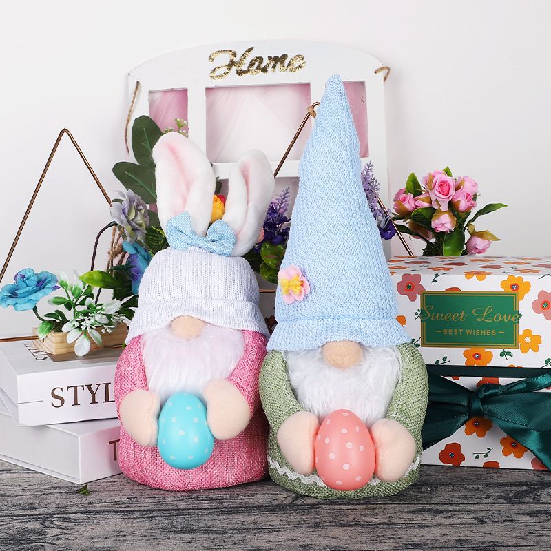 2 pcs Easter Bunny Gnome with Easter Egg - Handmade Gnome Faceless Plush Doll, Gift for Girl Room Decor and Indoor Spring Decor