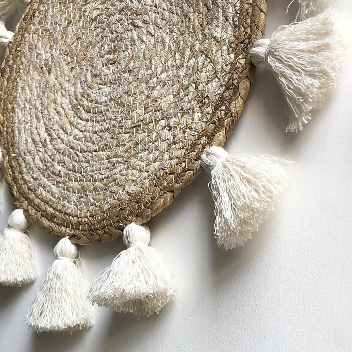 Boho Wall Decor Circle Wall Decor Basket Macrame Wall Hanging Round Straw Living Room Wall Home Décor,12"