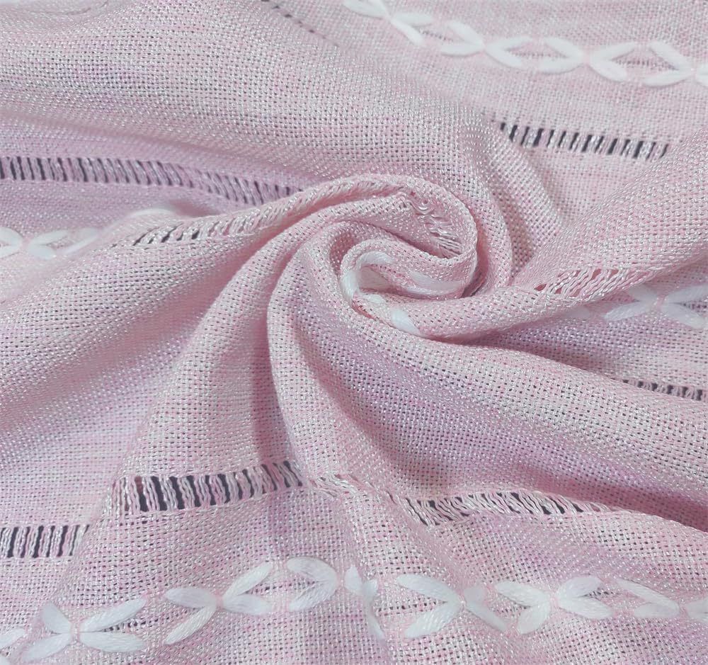1PC Boho Style Pink Rectangular Tablecloth with Tassel Stripe Pattern, Polyester Woven Desk Cloth for Dresser, Bedside Table, Cabinets, Home Furniture Dust Cover Decor 38x91cm