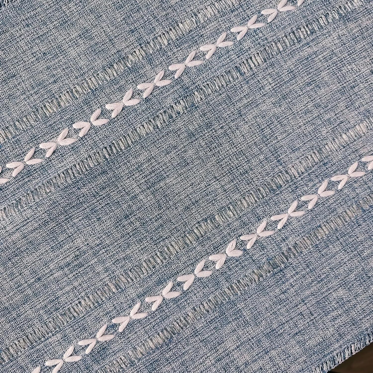 1PC Boho Style Blue Rectangular Tablecloth with Tassel Stripe Pattern, Polyester Woven Desk Cloth for Dresser, Bedside Table, Cabinets, Home Furniture Dust Cover Decor 38x91cm