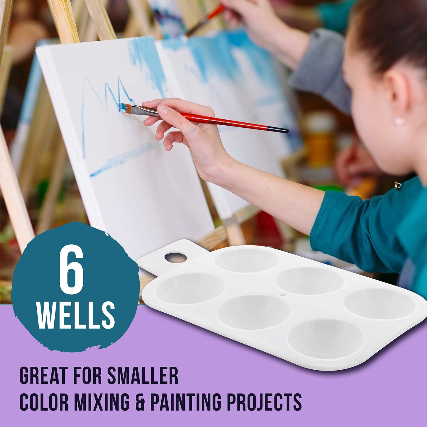 4pcs 6-Well Plastic Rectangular Artist Painting Palette - Paint Color Mixing Tray - Art Students, Classroom, Class Craft Projects