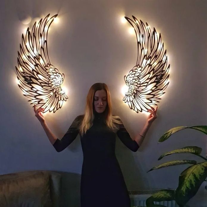 1 Pair Angel Wings Decorative Wall Decal Glowing Light Decorative Crafts Supplies For Children Girl Boys Bedroom Party