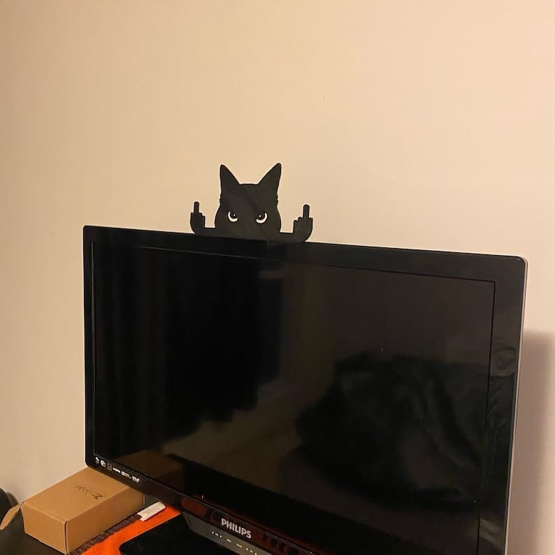 Black Cat Decor Ornament - Funny Cat Wall Art Figurine - Perfect Black Cat Gifts for Desk Display - Artistic Cat Gift and Black