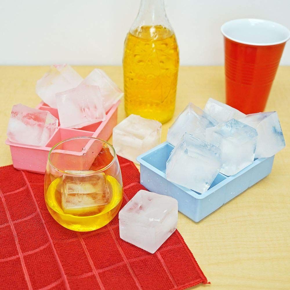 Square Ice Cube Trays, Set of 2 -Homewares - Pink & Blue Kitchen Drink Ice Mold Utensil - MAKE BIG ICE