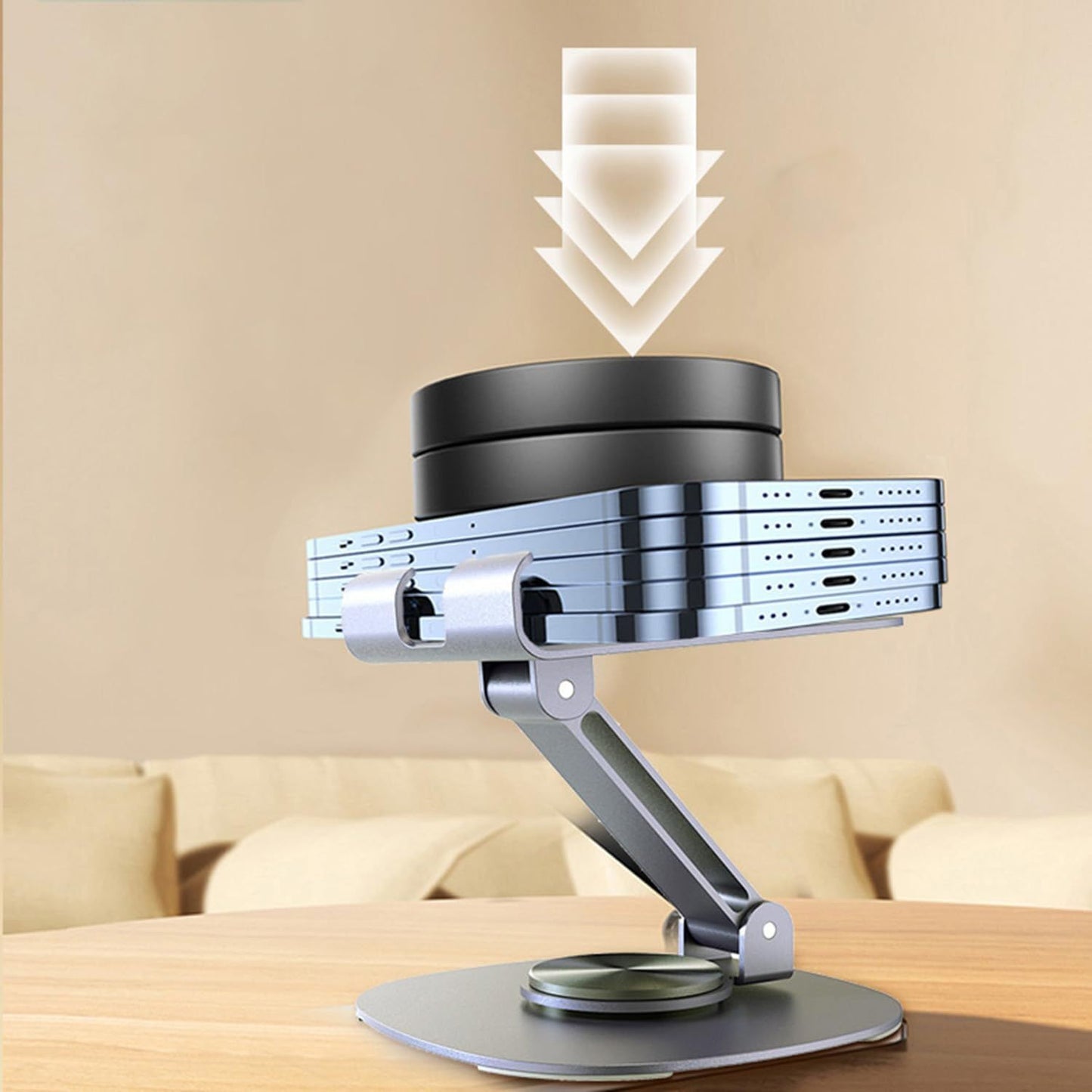 Extendable Cell Phone Stand, Aluminium Phone Holder for Desk, Multi-Angle/Height Adjustable Phone Stand Compatible