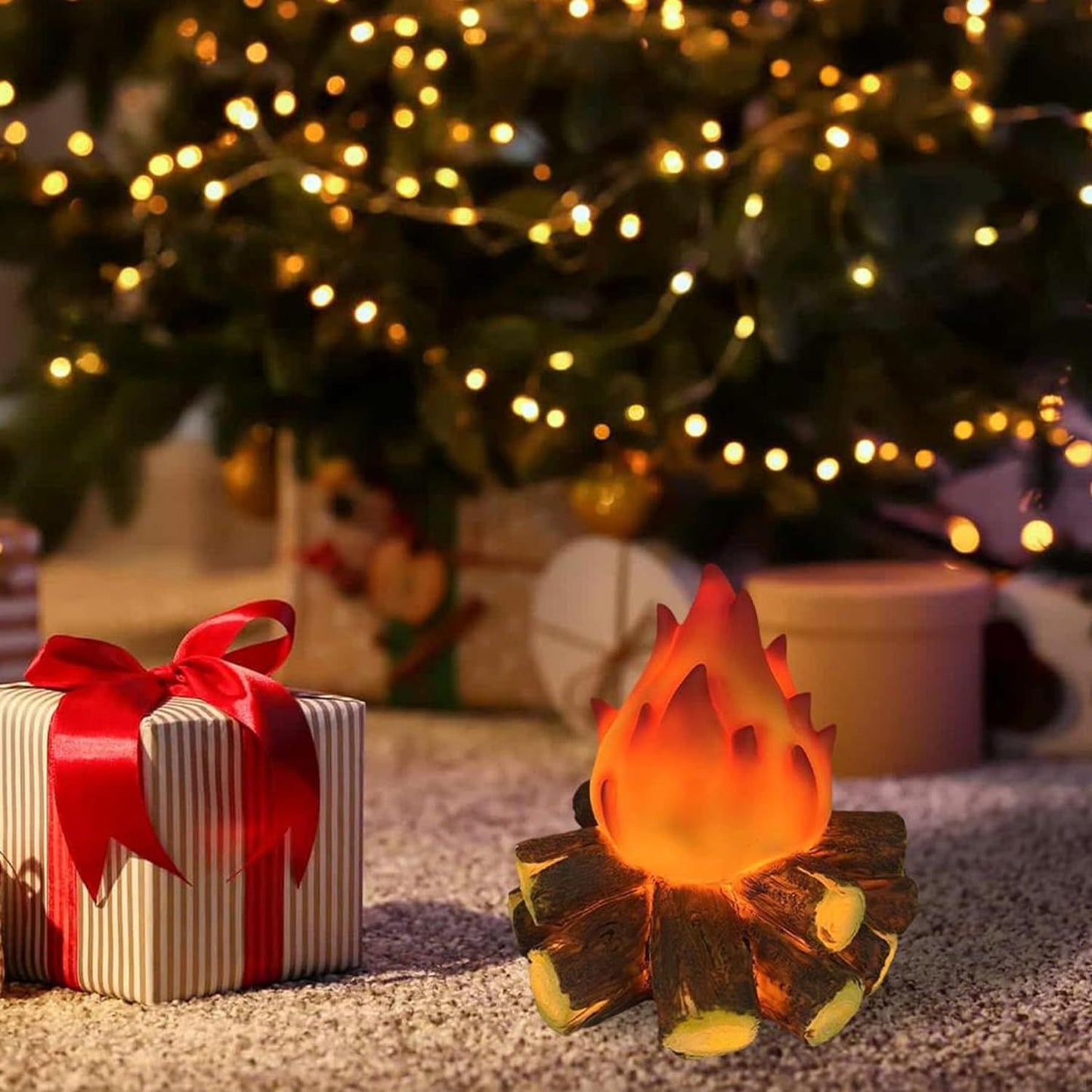 Fake Campfire,3D Faux Fireplace Logs Realistic Battery Powered Flameless Fake Fire Flame for Halloween Christmas Camping Party
