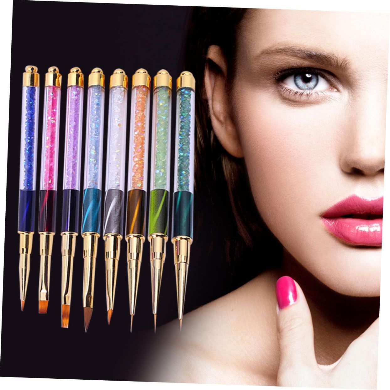 8pcs Rhinestone Handle Nail Pen Nail Art Liner Brush Nail Art Pens Glitter Nail Brushes Gradient Nail Painting Pen Nail Painting