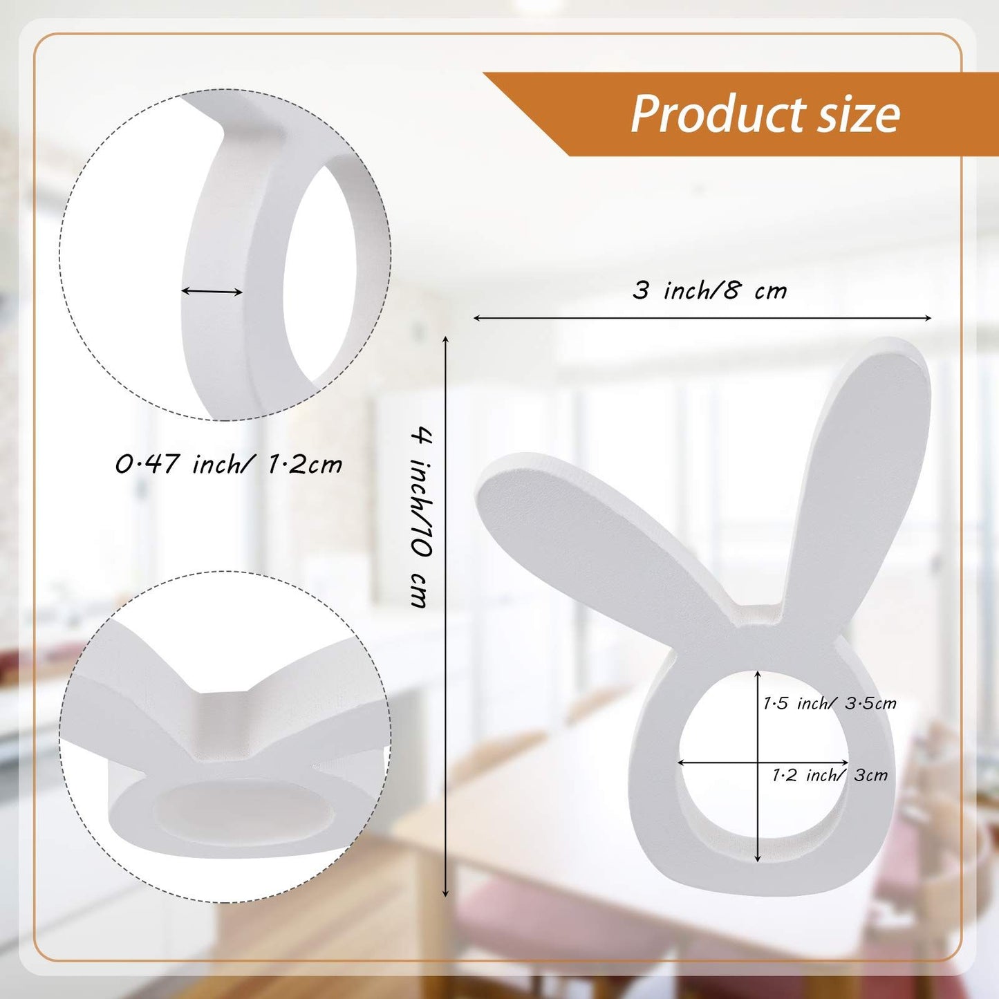 8 Pieces Wooden Easter Bunny Rabbit Napkin Rings Wooden Dinner Easter Napkins Ring Table Dinner for Party (White,Rabbit)