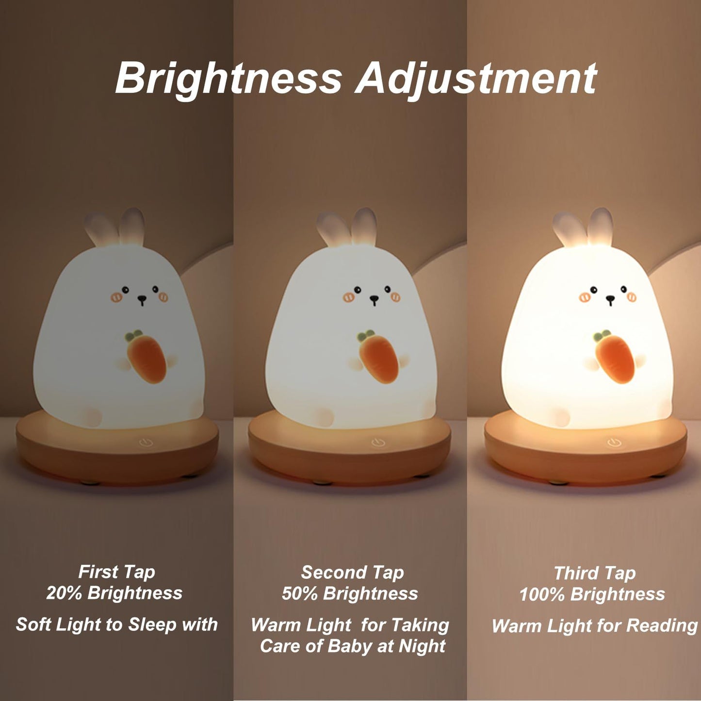 Cute Carrot Rabbit LED Baby Night Light Silicone Children's Night Light Rabbit Children's Room Adjustable Night Light