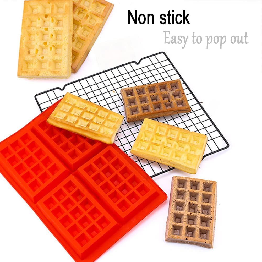 Silicone Waffle Mold for Baking, Non Stick, Dishwasher Safe, Cavity Waffle Silicone Mold Cake Chocolate Craft Candy Red