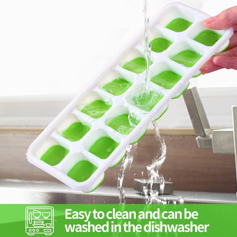 3 Pack, Reusable Silicone 14-Ice Cube Molds, Ice Tray with Spill-Resistant Removable Lid, for Whiskey and Cocktails (Green)