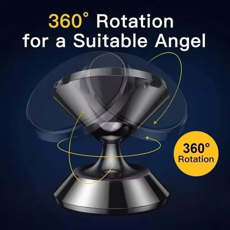 Magnetic Car Phone Holder - Strong Magnet, 360° Rotation, Dashboard/Dash Mount for All Phones Brands with Metal Plate, Blck