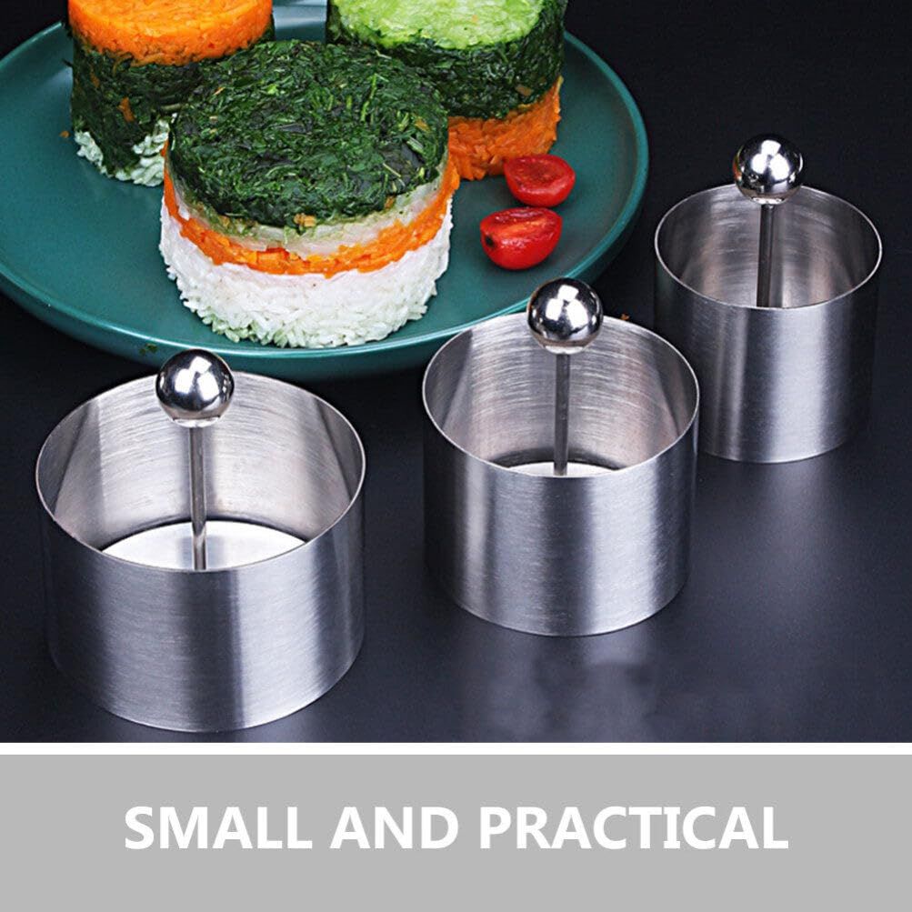 3 Set Sushi Making Mold Stainless Steel Round Pastry Ring Cake Forming Rings with Pusher Food Presentation Rings Tuna Mold