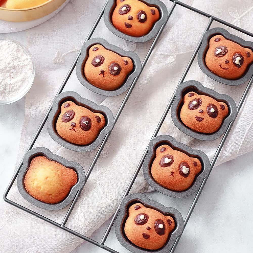 8 Cavity Non-stick Cake Baking Pan, Love Bear & Panda Cookie Mold, Creative Mold for Muffin, Brownie, Cornbread, Cheesecake(Panda)
