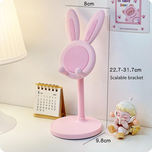 Cell Phone Stand,Angle Height Adjustable Bunny Phone Stand for Desk,Cute Rabbit Phone Holder Stand for Desk(Pink)