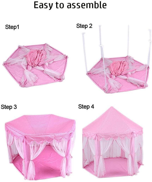 Princess Indoor Playhouse Toy Play Tent for Kids Toddlers with Mat Floor and Carry Bag (Pink) - Mekamart Australia