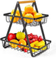 CARLA HOME 2-Tier Fruit Basket Stand for Kitchen Countertop for Fruits, Vegetables, Bread & Snacks with Wooden Handle - Mekamart Australia