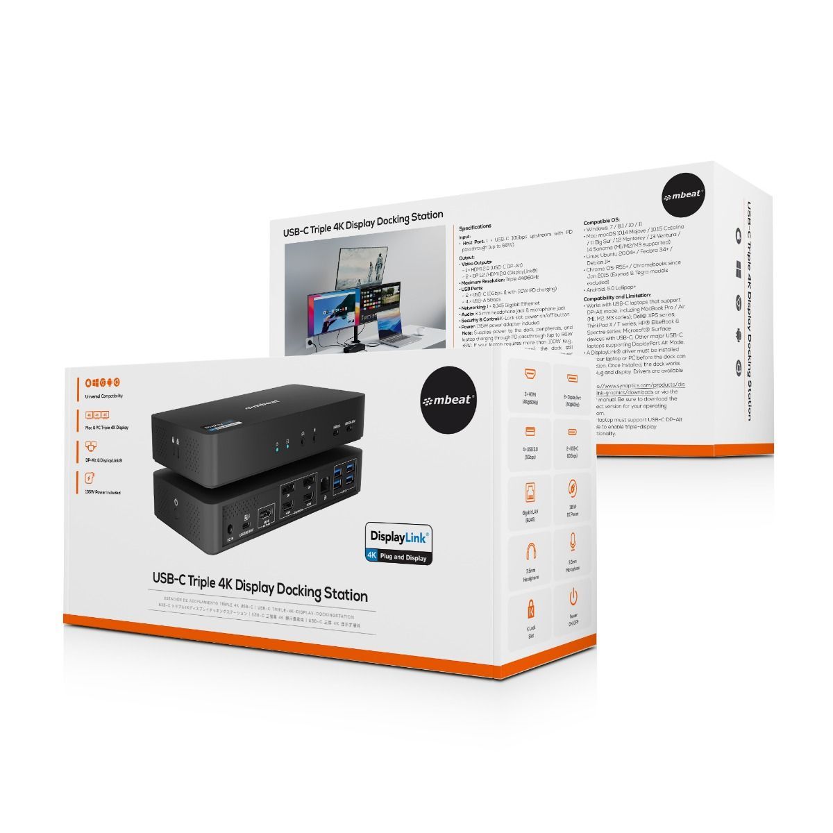 mbeat USB-C Triple 4K Display Docking Station (DisplayLink® + HDMI-ALT)