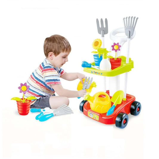 Children's Gardening Trolley Set with Fake Garden Tools for Toddlers - Mekamart Australia