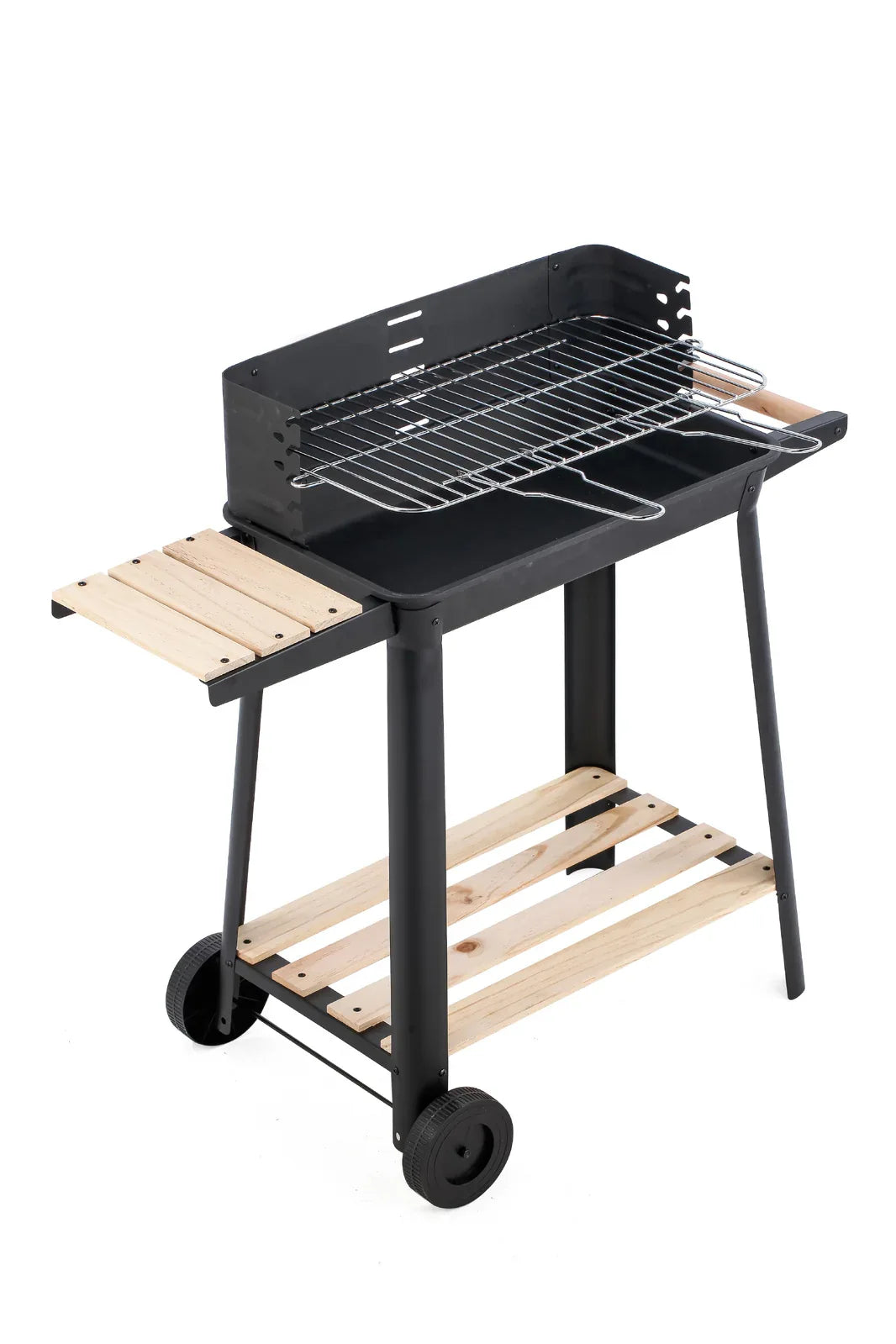 Charcoal Grill BBQ with Manual Rotisserie Stick on Trolley Stand - Mekamart Australia