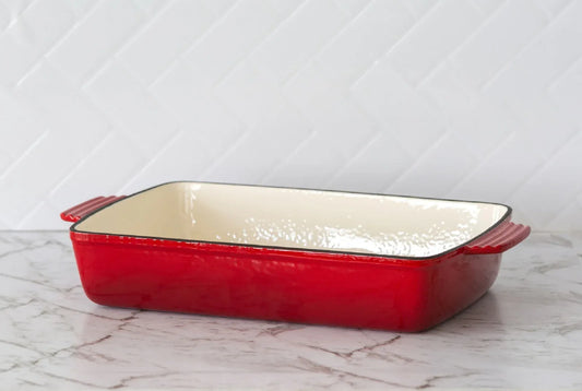 Enamelled Cast Iron 38.5x23cm Rectangular Roaster (3.4L) - Red - Mekamart Australia