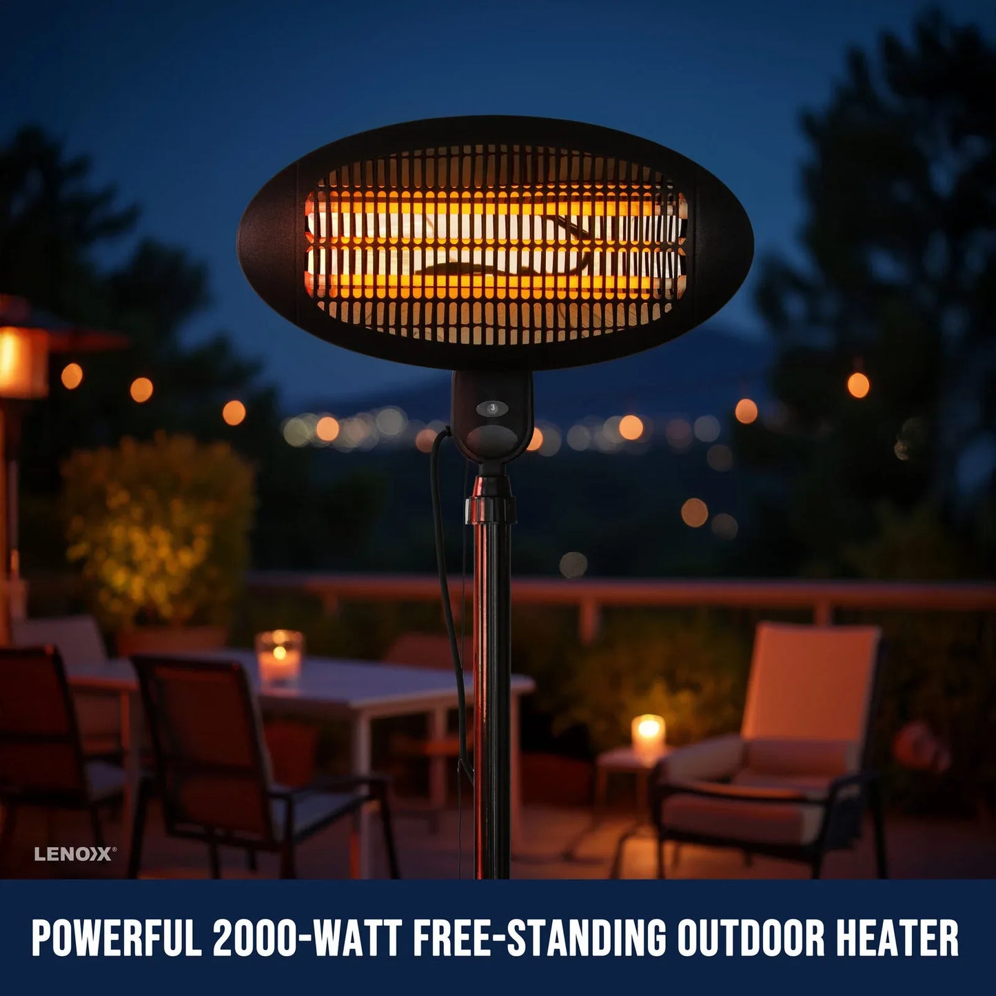 2000W 2.1m Free Standing Adjustable Portable Outdoor Electric Patio Heater Black - Mekamart Australia