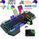 104 Keys Wireless Gaming Keyboard Mouse Set+Mouse Pad, RGB LED Backlit PC/Laptop Black-RGB