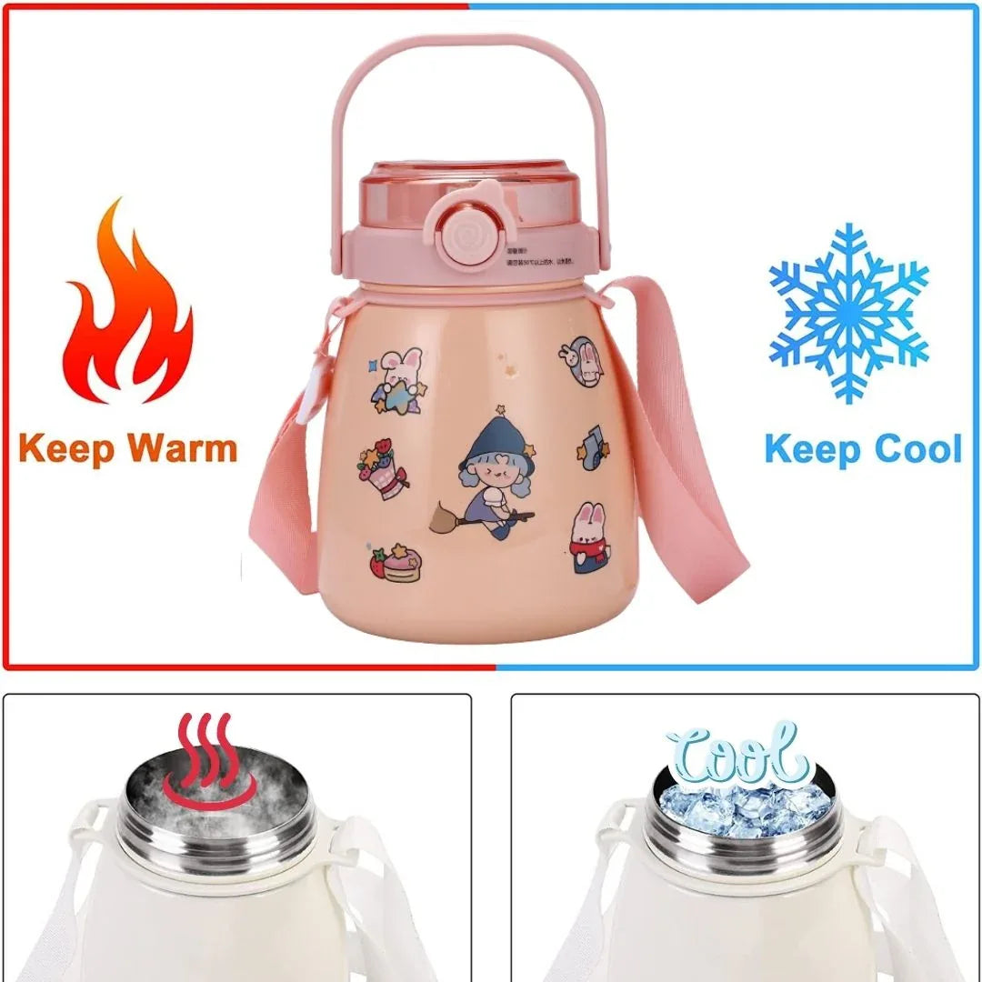 1000ml Large Water Bottle Stainless Steel Straw Water Jug with FREE Sticker Packs (Blue) - Mekamart Australia
