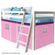 Kingston Slumber Wooden Kids Single Loft Bed Frame - Hiding Space Underneath with Interchangeable Pink and Blue Curtains - Mekamart Australia