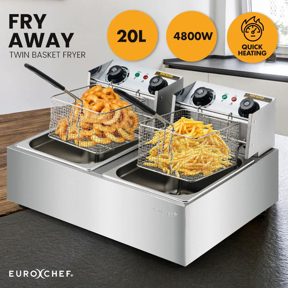 EuroChef Commercial Electric Deep Fryer Twin Frying Basket Chip Cooker Fry - Mekamart Australia