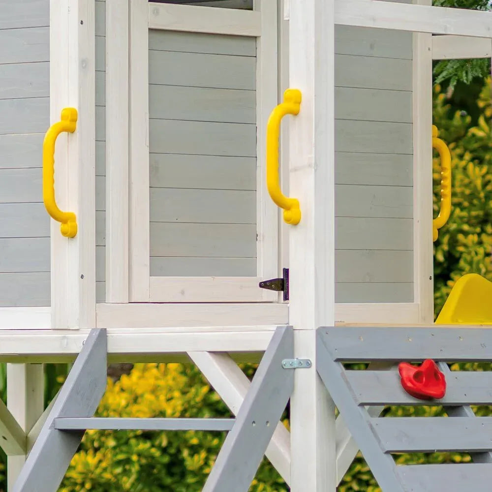 ROVO KIDS Wooden Tower Cubby House with Slide, Sandpit, Climbing Wall, Noughts & Crosses - Mekamart Australia