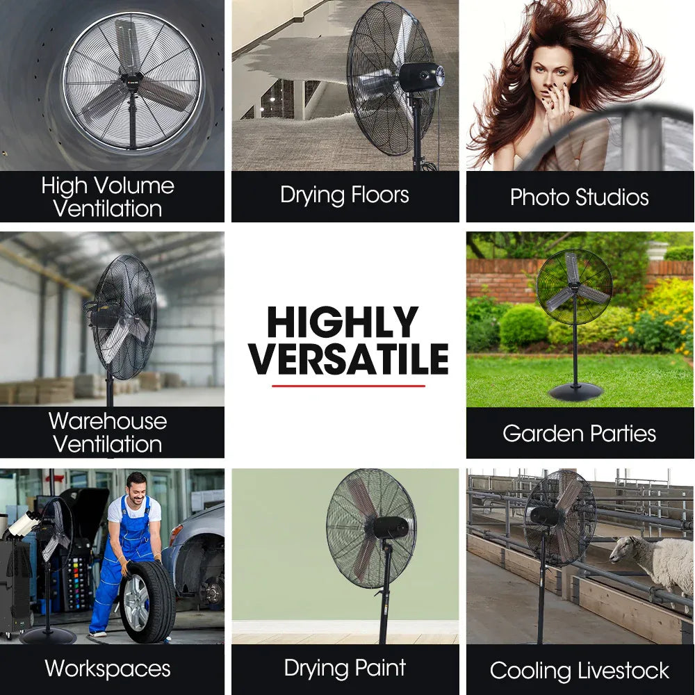 BAUMR-AG 30" 762mm 300W Industrial Pedestal Fan, Large, Commercial, Heavy-duty, 3 Speed, EESS Certified - Mekamart Australia